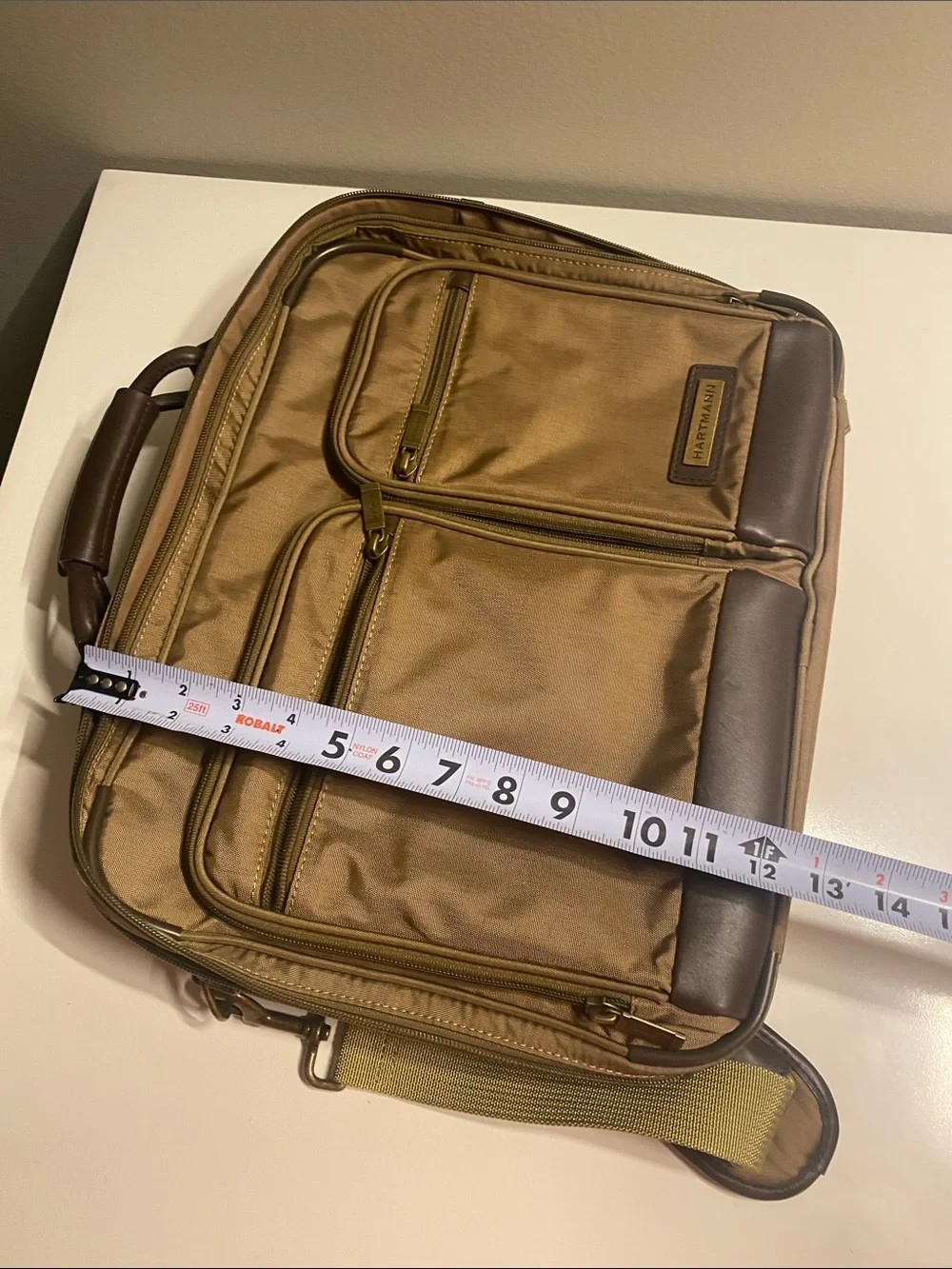 Hartmann Nylon Computer Case Double Compartment Laptop Bag Khaki Brown Leather